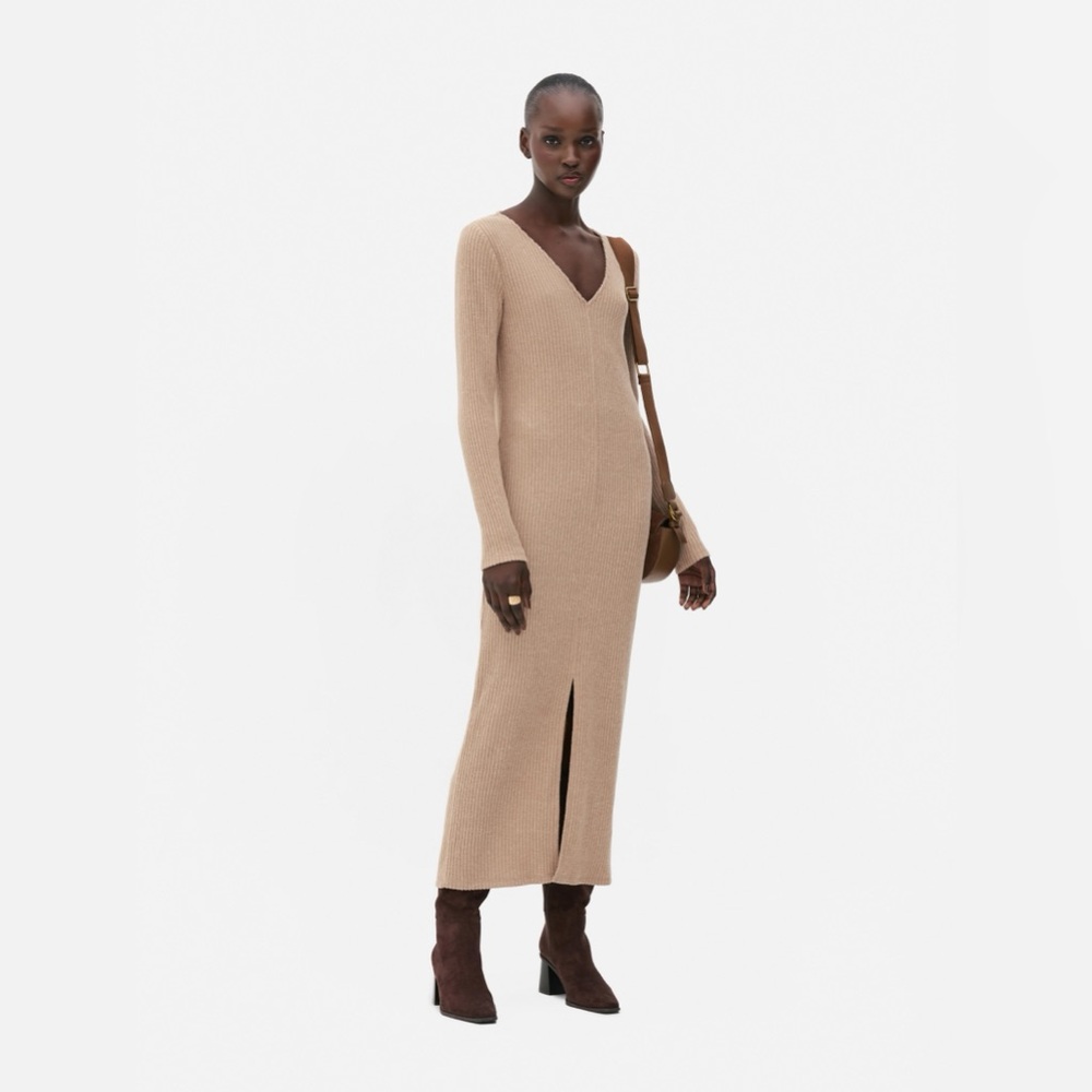 NWT beige long ribbed maxi sweater dress XS